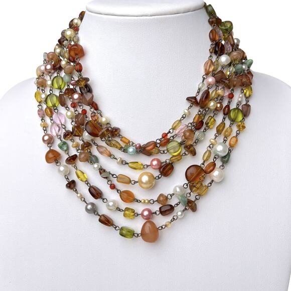 Lia Sophia Beaded Necklace Multi Strand Layered Colorful Beaumont Gold Tone - Picture 3 of 14